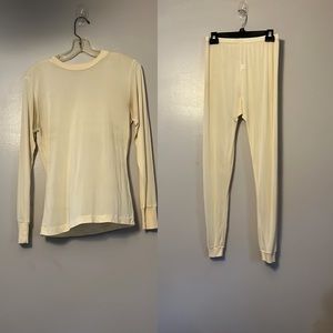 100% Genuine Silk Machine Washable Cream Long Sleeve Two Piece Pajama Set